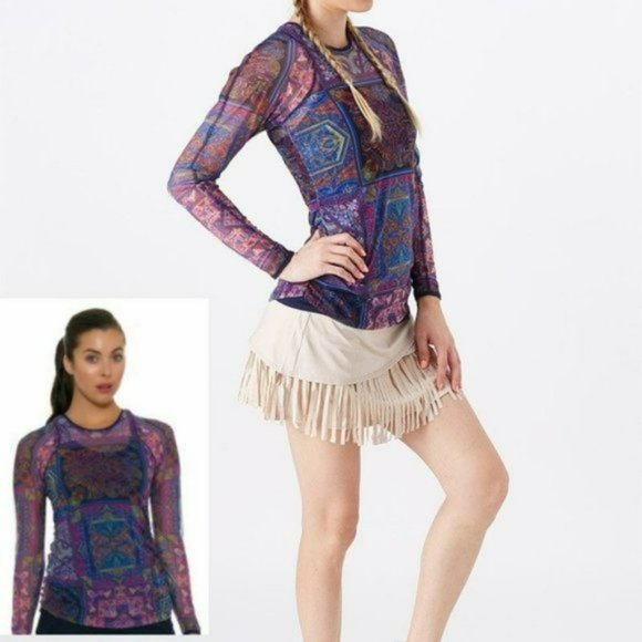 Nwt Lucky In Love Mesh Long Sleeve Women Shirt Top w/ Cami M Medium - Picture 2 of 10